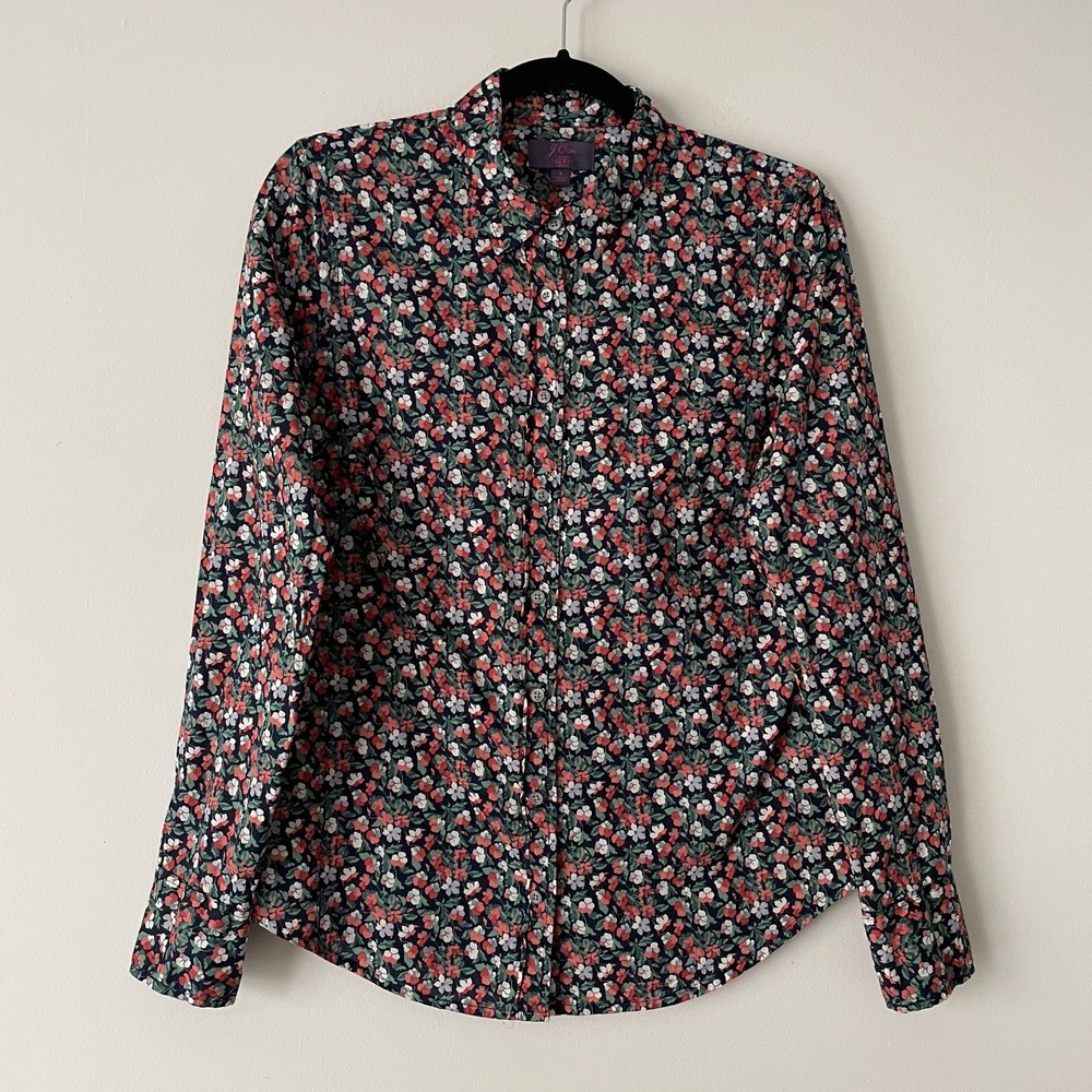 J Crew Liberty Fabric Sarah Pansy Long Sleeve Button Up Shirt Sz 8 Cotton Preppy